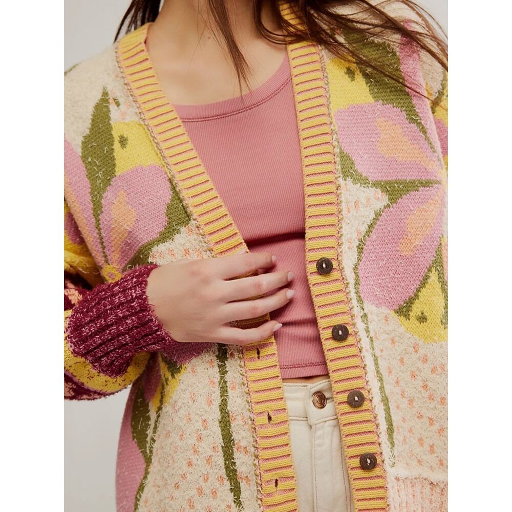 Free People Oversized Bohemian Bali Tropical Garden Cardigan Sweater Size Medium - Picture 11 of 14